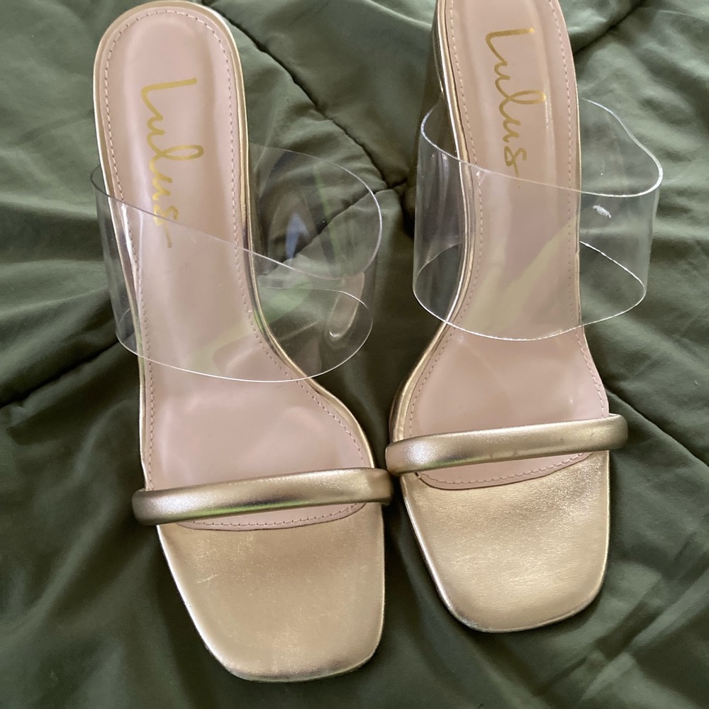 Gold heels, worn once around the house! Please see photos-some small scratches